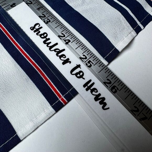 Vintage Evan Picone Neck Bow Blouse Womens 14 Striped Blue Red White Union Made - Picture 13 of 14